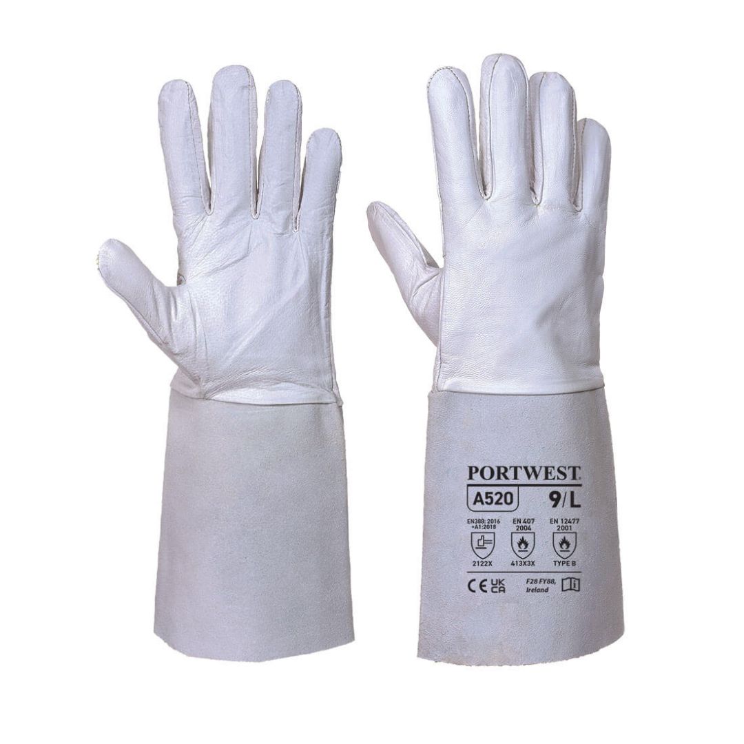 A520 TIG Welder Grain Leather Gauntlet Gloves