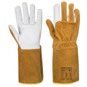 A521 TIG Welder Grain Leather Gauntlet Gloves